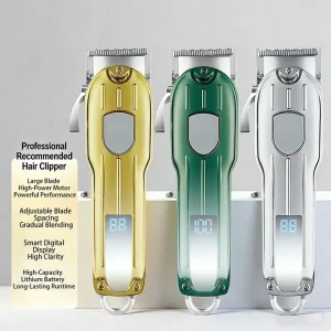 10W Cordless Hair Clipper Stainless Blade 3000mAh Battery 5H Runtime LCD Display 4-Level Rocker Barber Trimmer Men Salon Home