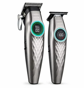 2 in 1 Electric Hair Clipper Trimmer Set Professional Cordless Rechargeable LED Display Ceramic Blade Men’s Barber Grooming Kit