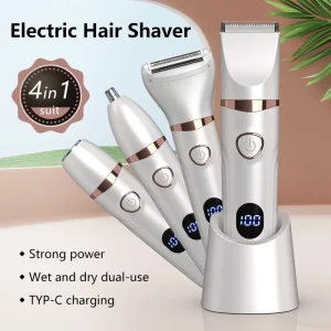 4 in 1 Women Electric Hair Remover Painless Epilator Shaver Waterproof Type C Rechargeable Body Trimmer for Face Leg Nose Hair