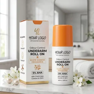 5% AHA Underarm Roll on Deodorant Ceramide Infused Woody Musk Scent Exfoliate Brighten Dark Armpit All Day Odor Control