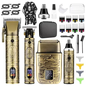 740 Retro Beard Hair Clippers Shaver Trimmers All Metal Body 4 in 1 Hair Trimmer Set for Men USB Power Source for Home Hotel Use