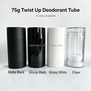 75g Matte Glossy Twist Deodorant Stick Container 75ml Bottom Fill Antiperspirant Deodorant Tube Custom Logo Cosmetic Packaging