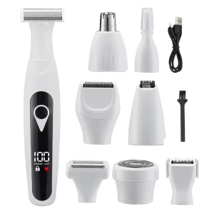 8 in 1 Rechargeable Wet/Dry Shaver Waterproof Electric Body Hair Removal Trimmer Set English Display for Women Household Car