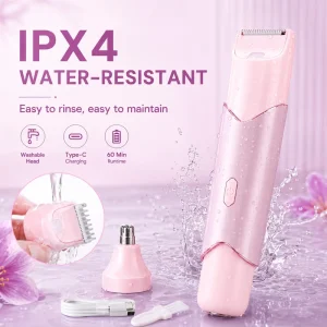 All in One Ladies Electric Trimmer Eyebrow Nose Facial Hair Remover IPX4 Waterproof Grooming Tool