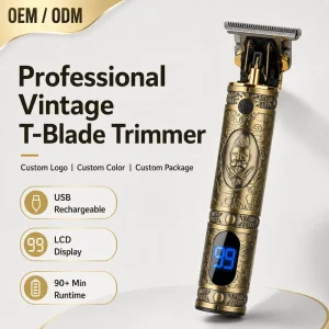 Barber Cordless Hair Trimmer Men Professional T Blade Cutting Machine LED Display Rechargeable Type C Metal Zero Gap OEM