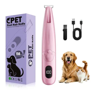 Cat Claw Care Supplies Low Noise Rechargeable Dog Hair Clipper Wireless LED Light Electric Pet Paw Trimmer