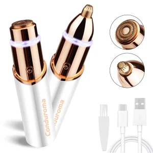Conduroma Rechargeable Eyebrow and Facial Hair Remover for Women 2 in 1 Razor with LED Light for Eyebrow Hair Removal