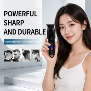 Cordless Hair Clipper LCD Display USB Rechargeable Barber Trimmer Stainless Steel Blade for Salon Grooming