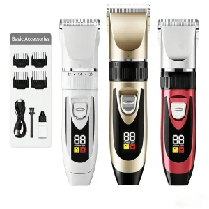Digital Display Pet Hair Clippers & Trimmer with USB Rechargeable & Plastic Handle Electric Grooming Tool for Home Use