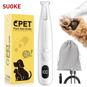 Dog Paw Trimmer Upgraded 18mm Ceramic Blades Electric Clippers LED Display Low Noise Rechargeable for Grooming Paws Rump Eyes