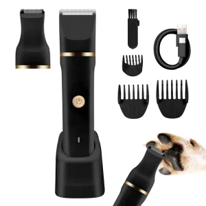 Dogs Hair Clippers Grooming Kit with Nail Grinder 2 in 1 Cordless Electric Trimmer Low Noise USB Pet Clippers for Dog