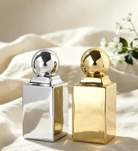 Electroplated Gold Perfume Bottle 50ML Glass Metal Perfume Bottle with Gold Perfume Lid