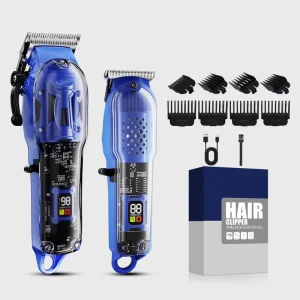 Factory Customized Cordless Blue Transparent Beard Trimmer Tools Men’s Grooming Electric Hair Clipper Set