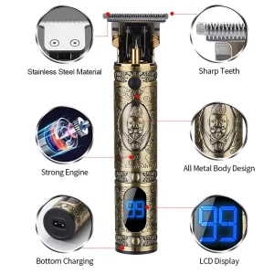 Five Plus FP 908 USB Type C Rechargeable Washable IPX5 Waterproof Hair Trimmer LCD Display Adjustable Lengths 2000mAh Salon