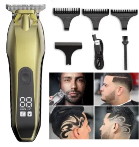 Gold Wireless All Metal Salon Hair Clippers Professional Salon 6mm Blade LED Display Electric Hair Clipper