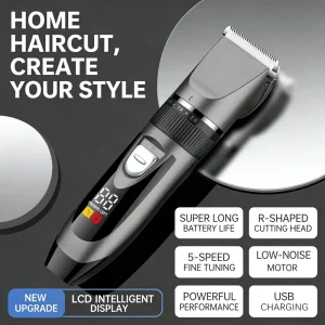High-Power Digital Display USB-Rechargeable Plastic Handle Pet Hair Clippers Trimmer 18650 Battery 7000-9000rpm Safety Home Use