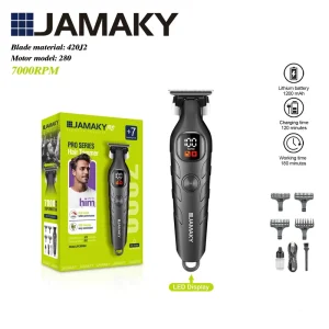 JAMAKY Hair Clipper Beard Trimmer Cordless 7000RPM 420J2 Blades 1200mAh Battery LED Display with 4 Limit Combs for Home