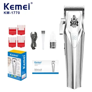 KEMEI KM 1770 Professional Hair Clipper 7000RPM Motor Powder Matellurgy Blade 2Speed 8W Low Noise Hair Barbering Silver Trimmer