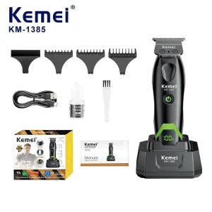 KEMEI Km 1385 Cordless Salon Hair Clipper 1400mAh 7500rpm Steel Blade Charge Dock Barber Carving Trimmer Tool Factory