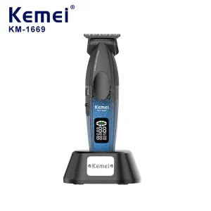 KM 1669 Professional Cordless Metal Hair Trimmers Clippers LCD Display USB Charging Base Adjustable Lengths Household