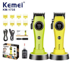 Kemei KM 1735 Hair Clippers Professional DLC Blade Hair Trimmers Metal 9000 RPM 21 Speeds Hair Cutting Machine with Docks
