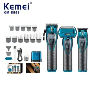 Kemei KM8559 Pro 3in1 Hair Clipper Set Adjustable Blade Electric Profession Shaver Kit Trimmer with Battery Charging Dock