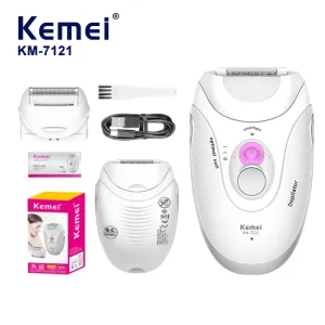 Kemei Km 7121 Female 2 in 1 Epilator 10000RPM 2 Speed Stainless Steel Blade 600mAh Smart Light Women Full Body Shaver Manufacturer