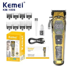 Kemei Km1806 2000mAh Li battery Hair Clipper Transparent Professional Adjustable Stainless Steel Blades 9000RPM Hair Trimmer