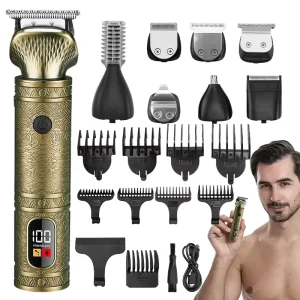 LCD Display 7 in 1 Electric Professional Metal Waterproof Rechargeable Trimmer Hair Clipper