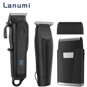 Lanumi 633 Men’s Professional Hair Clippers Set Stainless Steel LCD Display Fast Charging 3 Piece USB Powered Multifunction Hair
