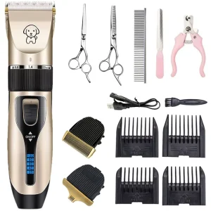 Multi functional Eco Friendly Cordless Low Noise Pet Hair Trimmers Set with Ceramic Blades and Silicone