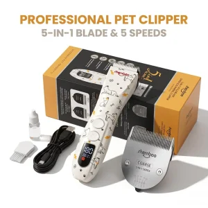 PGC 780 Professional Pet Grooming Clippers Cordless Electric Dog Clipper Cat Hair Clipper 5 in 1 Blade for Animals