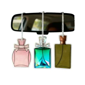 Perfume Bottle Shape Paper Car Air Freshener Long Lasting Scented Rearview Mirror Pendant 3 Styles Custom Logo OEM