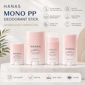 Private Label Custom Mono PP Recyclable PCR Bottom Fill Multi Sizes 15g 40g 50g 75g Twist Up Cosmetics Deodorant Containers