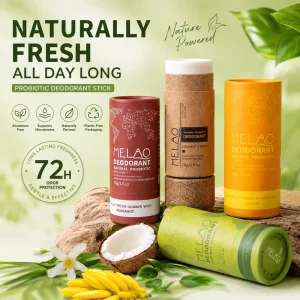 Probiotic Antiperspirant Deodorant Stick Paper Tube Packaging Alum Free 72h Long Lasting Odor Control Refillable Deodorant Stick