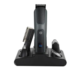 Professional 11 1 Men’s Cordless Hair for Clipper LED Display Adjustable Replaceable Blades Imitation Leather Housing English