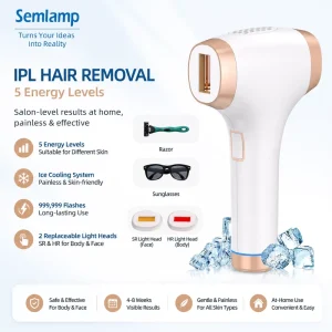 Professional 3 in 1 IPL Hair Removal Device with Ice Cooling Painless Epilator Unlimited Flashes for Home Salon Use