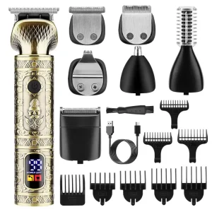 Professional 7 in 1 Hair Clipper Set for Men Barber All Metal Hair Trimmers Set Electric Shaver Nose Trimmer Grooming Kit