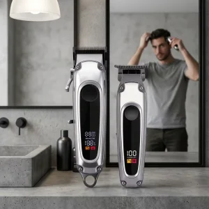 Professional Cordless Hair Clippers Slim Metal Body USB-C Rechargeable T-Blade Trimmer Barber Grooming Kit for Home and Salon