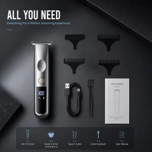 Professional Hair Trimmer for Men Zero Gap T Blade LED Display Type C Rechargeable Barber Detail Trimmer