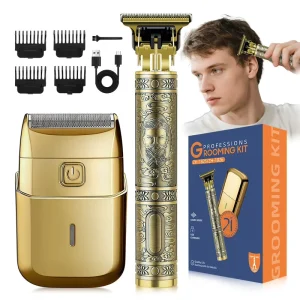 Professional Men’s Hair Cutting Shears Set Rechargeable Portable Electric Clipper Low Noise High Quality for Household
