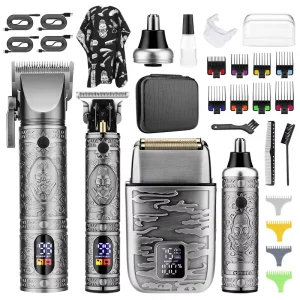 Professional Men’s Shaver Set All Metal Body Electric Hair Clippers Trimmer USB Power Car Household Use IPX6 Waterproof LCD