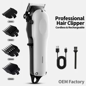 Professional White Cordless Electric Tondeuses Cheveux Barber Rechargeable Hair Clipper Machine