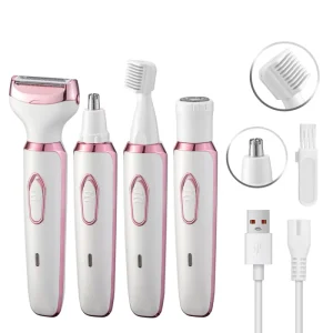 Rechargeable USB Multifunctional 4 in 1 Women’s Beauty Shaver Epilator Electric Eyebrow Tweezer Hair Razor Washable ABS