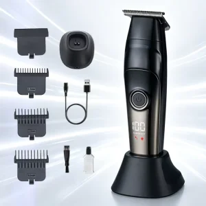 Skin Safe Hair Clipper 360 Charging Base LED Display 3 Guide Combs No Snagging Smooth Type C Professional Hair Trimmer