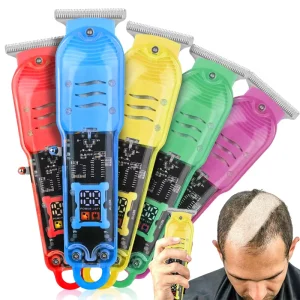 Transparent Electric Men’s Beard Trimmer & Hair for Kit LCD Display Stainless Steel Blades IPx4 Waterproof USB Rechargeable