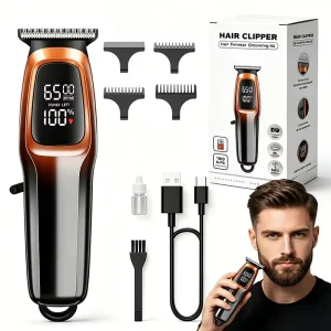 Type C Rechargeable Hair Trimmer R Shape Safety Design Hook Storage 1800mAh 6500rpm Professional Grooming Kit