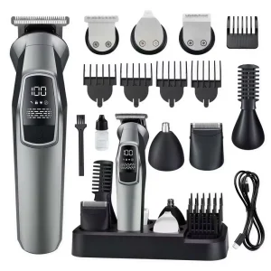 VOAUN V-8216 Professional Stainless Steel Adjustable USB Rechargeable 6 in 1 LED Display Electric Hair Trimmer Clipper Set