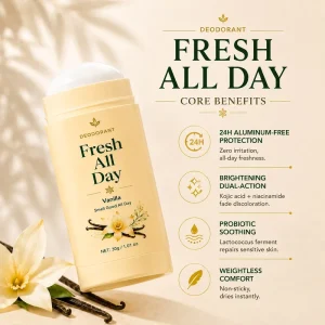 Vanilla Deodorant Stick Anti Odor Remover Refresh Moisturizing Skin Brightening Kojic Acid Turmeric Antiperspirant for Women 60g