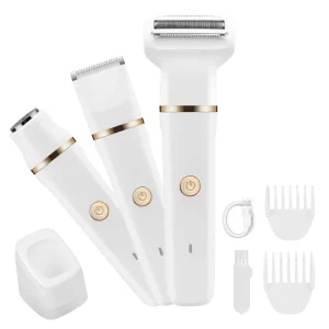 Waterproof Pubic Hair Trimmer and Nose Hair Remover Rechargeable Women’s Grooming Kit 3 in 1 Electric Bikini Trimmer for Women